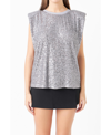 Endless Rose Sequin Shoulder Pad Top In Silver