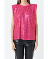 Endless Rose Sequin Shoulder Pad Top In Fuchsia