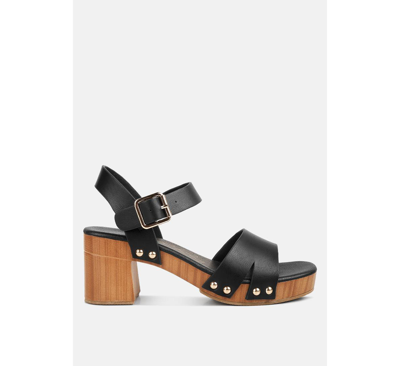 London Rag Campbell Faux Leather Textured Block Heel Sandals In Black