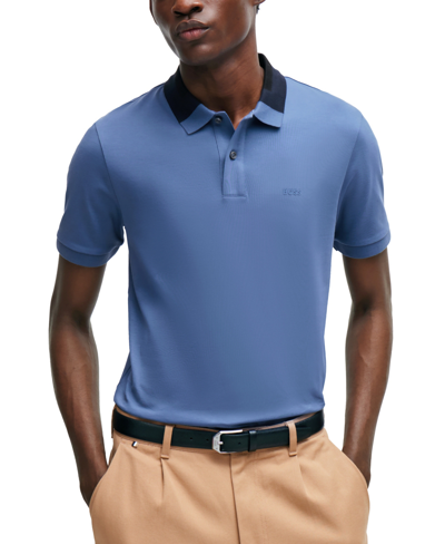 Hugo Boss Boss By  Men's Color-blocked Collar Slim-fit Polo Shirt In Open Blue