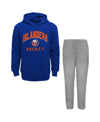 OUTERSTUFF TODDLER BOYS AND GIRLS BLUE, HEATHER GRAY NEW YORK ISLANDERS PLAY BY PLAY PULLOVER HOODIE AND PANTS 