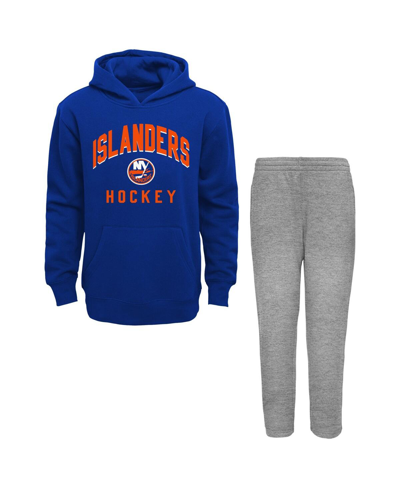 Outerstuff Babies' Toddler Boys And Girls Blue, Heather Gray New York Islanders Play By Play Pullover Hoodie And Pants In Blue,heather Gray