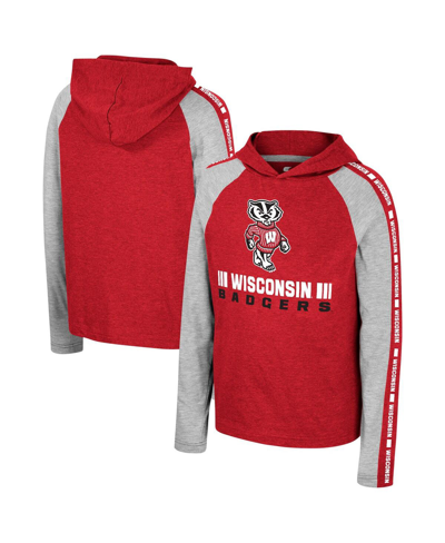 Colosseum Kids' Big Boys  Red Wisconsin Badgers Ned Raglan Long Sleeve Hooded T-shirt