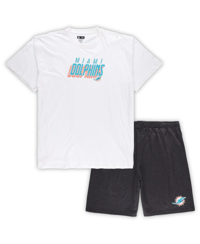CONCEPTS SPORT MEN'S CONCEPTS SPORT WHITE, CHARCOAL MIAMI DOLPHINS BIG AND TALL T-SHIRT AND SHORTS SET