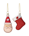MEMORY COMPANY WISCONSIN BADGERS TWO-PACK SANTA AND STOCKING BLOWN GLASS ORNAMENT SET