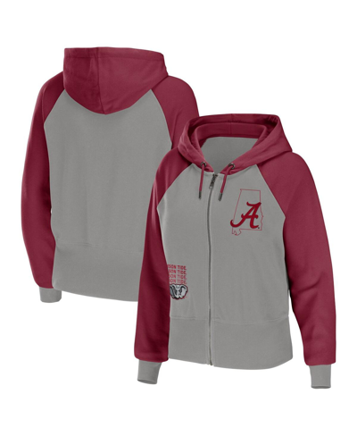 Wear By Erin Andrews Women's  Gray Alabama Crimson Tide Raglan Full-zip Hoodie