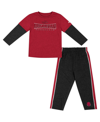 Colosseum Babies' Toddler Boys And Girls  Cardinal, Black Arkansas Razorbacks Long Sleeve T-shirt And Pants S In Cardinal,black