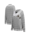 PRO STANDARD WOMEN'S PRO STANDARD HEATHER GRAY GREEN BAY PACKERS PREP V-NECK PULLOVER SWEATER