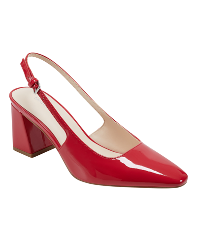 Marc Fisher Women's Lethe Block Heel Pointy Toe Dress Pumps In Red Patent - Faux Patent Leather - Polyu