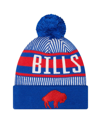New Era Kids' Youth Boys And Girls  Royal Buffalo Bills Striped Historic Cuffed Knit Hat With Pom