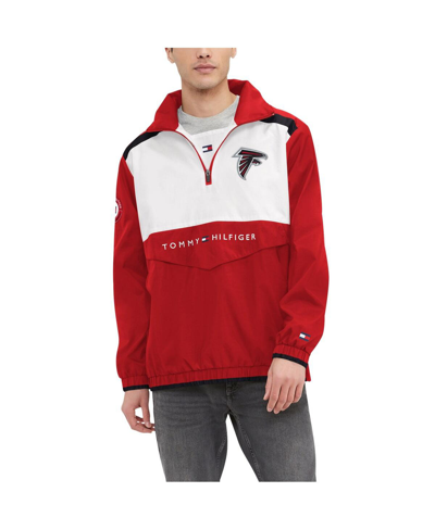 Tommy Hilfiger Men's  Red, White Atlanta Falcons Carter Half-zip Hooded Top In Red,white