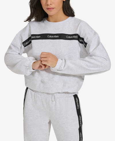 Calvin Klein Women's Logo-tape Bungee-hem Sweatshirt In Optic Heather