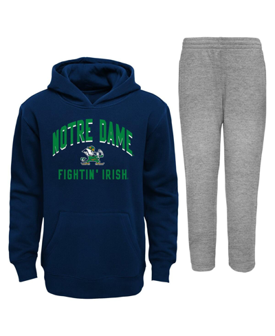 Outerstuff Babies' Toddler Boys And Girls Navy, Gray Notre Dame Fighting Irish Play-by-play Pullover Fleece Hoodie And In Navy,gray