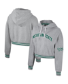 The Wild Collective Heather Gray Michigan State Spartans Cropped Shimmer Pullover Hoodie In Heather Gray