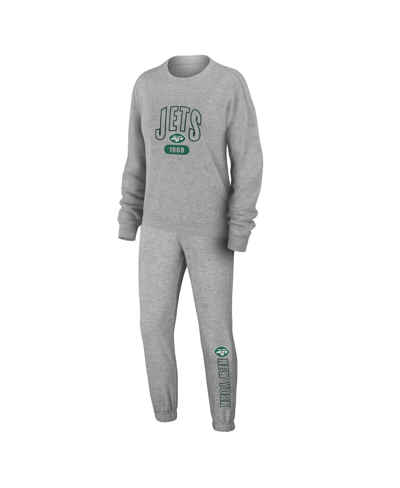 Wear By Erin Andrews Women's  Heather Gray New York Jets Knit Long Sleeve Tri-blend T-shirt And Pants