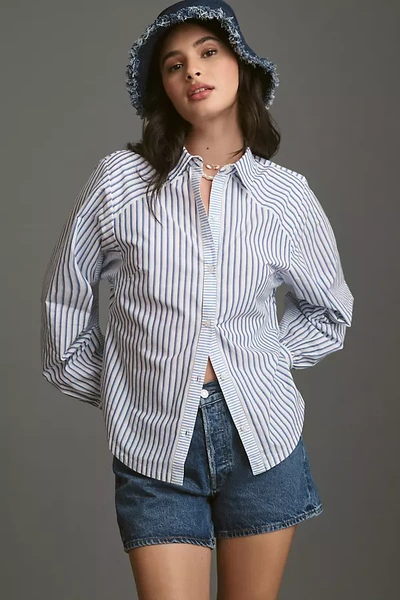 Maeve Stripe Long-sleeve Cut-out Shirt In Multicolor