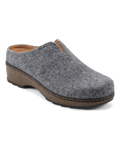 Earth Women's Kolia Round Toe Slip-on Casual Heeled Mules In Light Gray- Textile