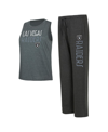 CONCEPTS SPORT WOMEN'S CONCEPTS SPORT BLACK, CHARCOAL DISTRESSED LAS VEGAS RAIDERS MUSCLE TANK TOP AND PANTS LOUNGE