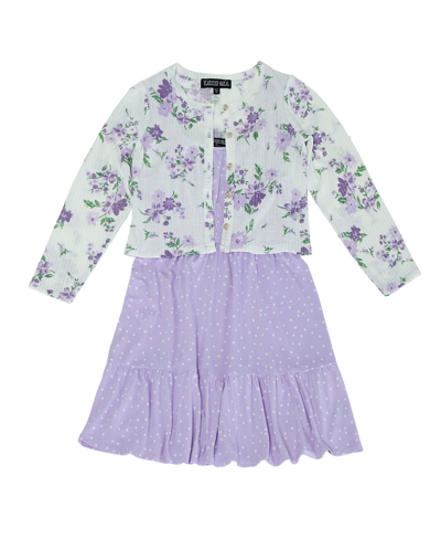 Trixxi Kids' Big Girls Cardigan Layered Dress And Scrunchies Set In Purple Floral