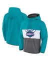Fanatics Branded  Teal/gray Charlotte Hornets Anorak Flagrant Foul Color-block Raglan Hoodie Half-zi In Teal,gray