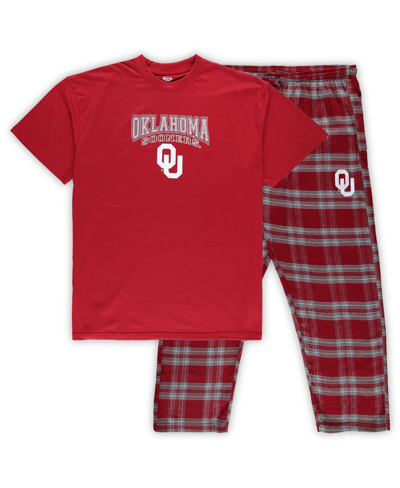 PROFILE MEN'S PROFILE CRIMSON, GRAY OKLAHOMA SOONERS BIG AND TALL 2-PACK T-SHIRT AND FLANNEL PANTS SET