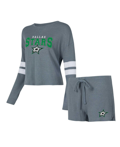 CONCEPTS SPORT WOMEN'S CONCEPTS SPORT CHARCOAL DISTRESSED DALLAS STARS MEADOW LONG SLEEVE T-SHIRT AND SHORTS SLEEP 