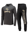 Concepts Sport Black/heather Charcoal Ucf Knights Meter Long Sleeve Hoodie T-shirt & Jogger Pajama S In Black,heather Charcoal