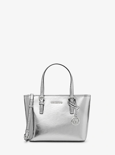 Michael Kors Jet Set Travel Extra-small Metallic Top-zip Tote Bag In Silver