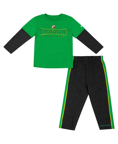 Colosseum Babies' Toddler Boys And Girls  Green, Black Oregon Ducks Long Sleeve T-shirt And Pants Set In Green,black