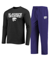 CONCEPTS SPORT MEN'S CONCEPTS SPORT PURPLE, HEATHERED CHARCOAL DISTRESSED KANSAS STATE WILDCATS METER LONG SLEEVE T