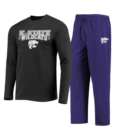 Concepts Sport Men's  Purple, Heathered Charcoal Distressed Kansas State Wildcats Meter Long Sleeve T In Heathered Charcoal,purple