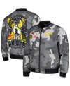THE WILD COLLECTIVE MEN'S AND WOMEN'S THE WILD COLLECTIVE GRAY DISTRESSED KANSAS CITY CHIEFS CAMO FULL-ZIP BOMBER JACKET