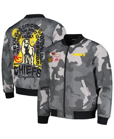 The Wild Collective Men's And Women's  Gray Distressed Kansas City Chiefs Camo Full-zip Bomber Jacket