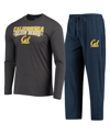 CONCEPTS SPORT MEN'S CONCEPTS SPORT NAVY, HEATHERED CHARCOAL DISTRESSED CAL BEARS METER LONG SLEEVE T-SHIRT AND PAN