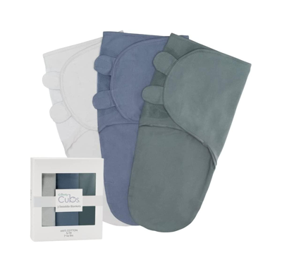 Comfy Cubs Babies' Cotton Easy Swaddle Blankets, Pack Of 3 With Gift Box In Stone,nomadic Blue,azul