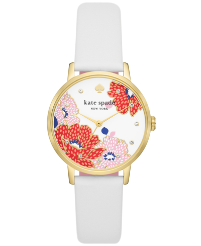 Kate Spade Women's Metro Three Hand White Leather Watch 34mm