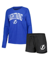 CONCEPTS SPORT WOMEN'S CONCEPTS SPORT BLACK, BLUE TAMPA BAY LIGHTNING METER KNIT LONG SLEEVE RAGLAN TOP AND SHORTS 