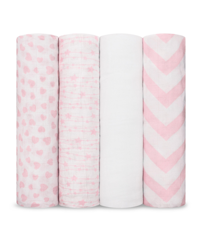 Comfy Cubs Babies' Muslin Swaddle Blankets, Pack Of 4 In Pink