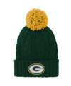 OUTERSTUFF YOUTH BOYS AND GIRLS GREEN GREEN BAY PACKERS TEAM CABLE CUFFED KNIT HAT WITH POM