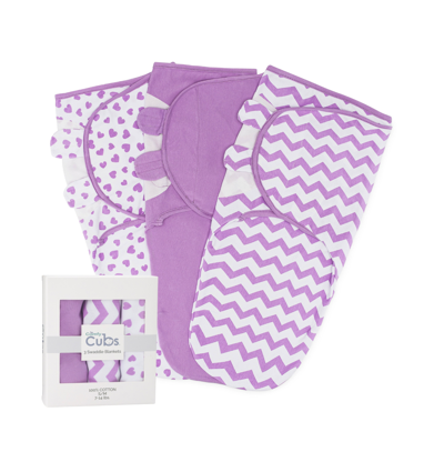 Comfy Cubs Baby Boys And Baby Girls Cotton Easy Swaddle Blankets, Pack Of 3 With Gift Box In Purple