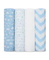 Comfy Cubs Muslin Swaddle Blankets, Pack Of 4 In Blue