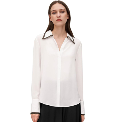 Lilysilk Contrast Piping Silk Willow Shirt For Women In Natural-white