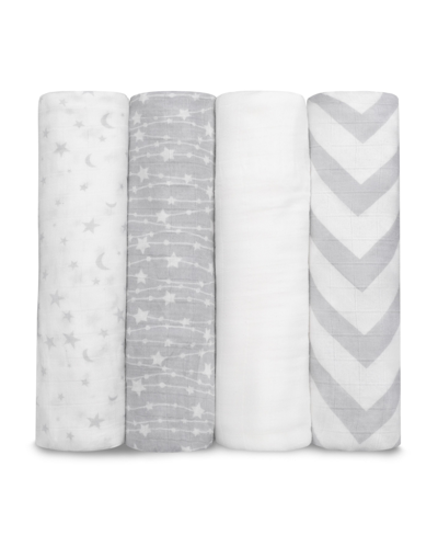 Comfy Cubs Babies' Muslin Swaddle Blankets, Pack Of 4 In Gray