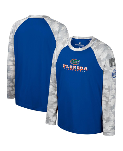 Colosseum Kids' Big Boys  Royal, Camo Florida Gators Oht Military-inspired Appreciation Dark Star Raglan Lo In Royal,camo