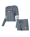 CONCEPTS SPORT WOMEN'S CONCEPTS SPORT GRAY DISTRESSED NEW YORK ISLANDERS MEADOWÂ LONG SLEEVE T-SHIRT AND SHORTS SLE