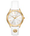 MICHAEL KORS WOMEN'S SLIM RUNWAY THREE-HAND WHITE LEATHER WATCH 38MM