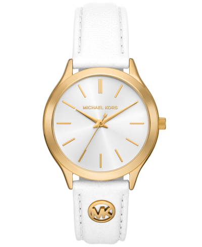 Michael Kors Women's Slim Runway Three-hand White Leather Watch 38mm