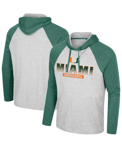 Colosseum Men's  Heather Gray Miami Hurricanes Hasta La Vista Raglan Hoodie Long Sleeve T-shirt