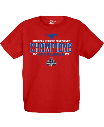 Blue 84 Kids' Big Boys  Red Smu Mustangs 2023 Aac Football Conference Champions Locker Room T-shirt