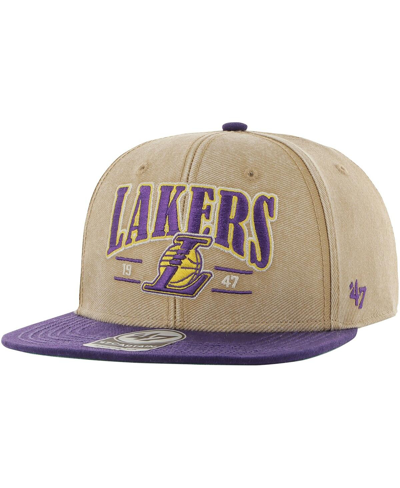 47 Brand Men's ' Khaki, Purple Distressed Los Angeles Lakers Chilmark Captain Snapback Hat In Khaki,purple